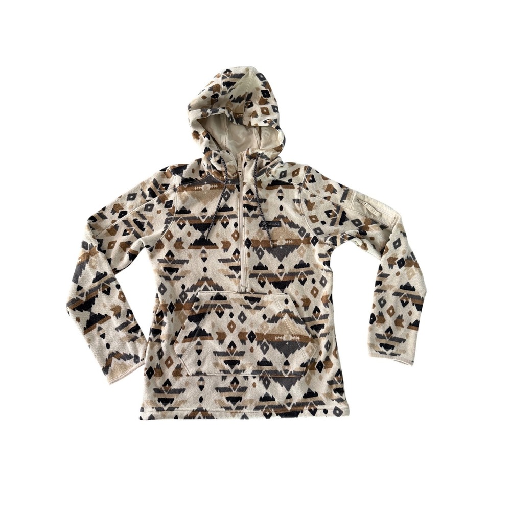 Columbia Womens AL9090 Southwestern Fleece Half Zip Hoodie XS Cream Geometric